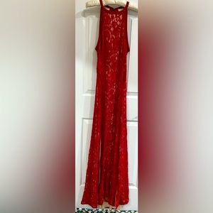 Blood red dress with two slits on front
